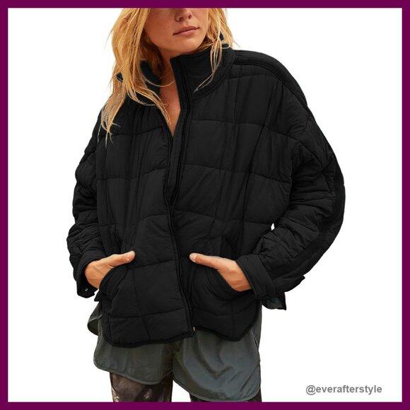 Quilted Puffer Jacket Lightweight Packable Oversized Chic Winter Coat
